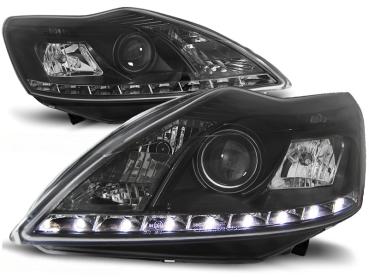Scheinwerfer LED Tagfahrlicht Optik für Ford Focus MK2 Facelift 08-10 Schwarz